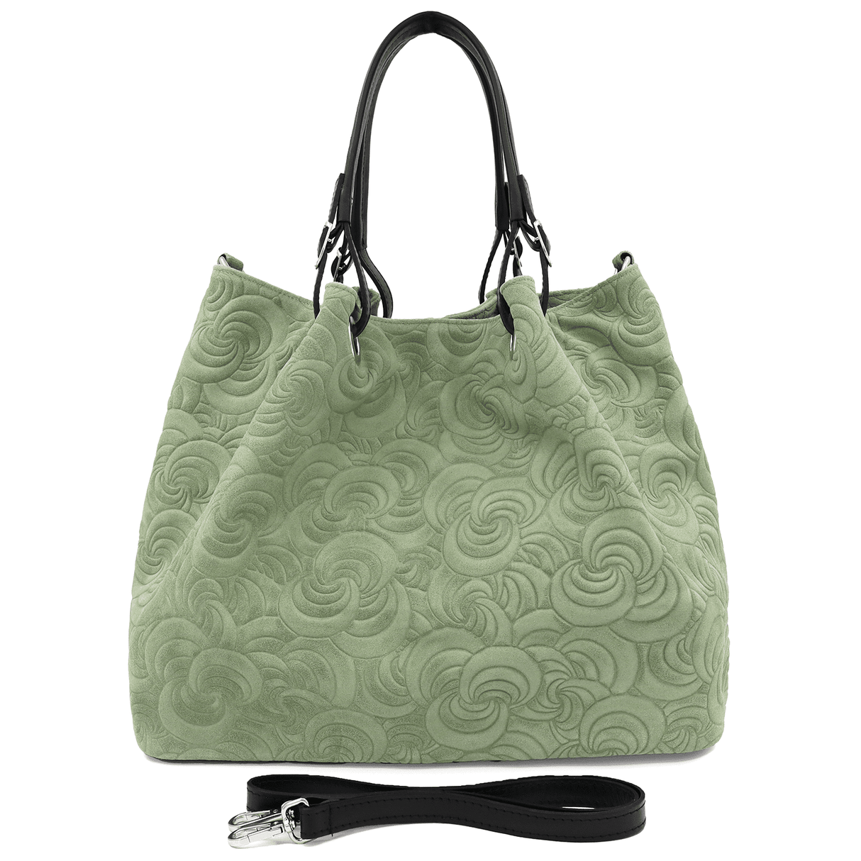 Geantă mare de damă din piele întoarsă naturală Rosie - verde