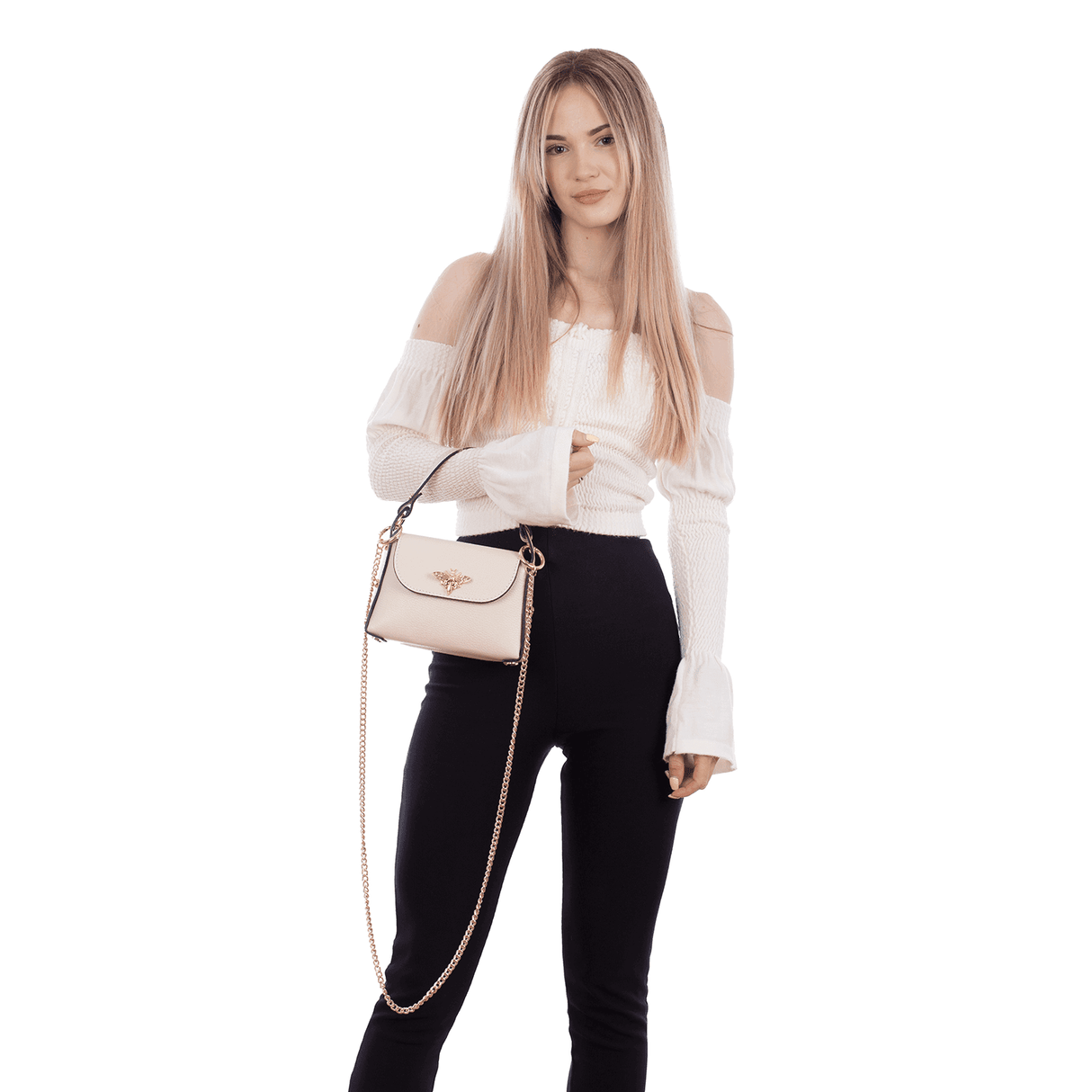 Geantă din piele naturală cu 2 mânere pentru damă Alena - bej