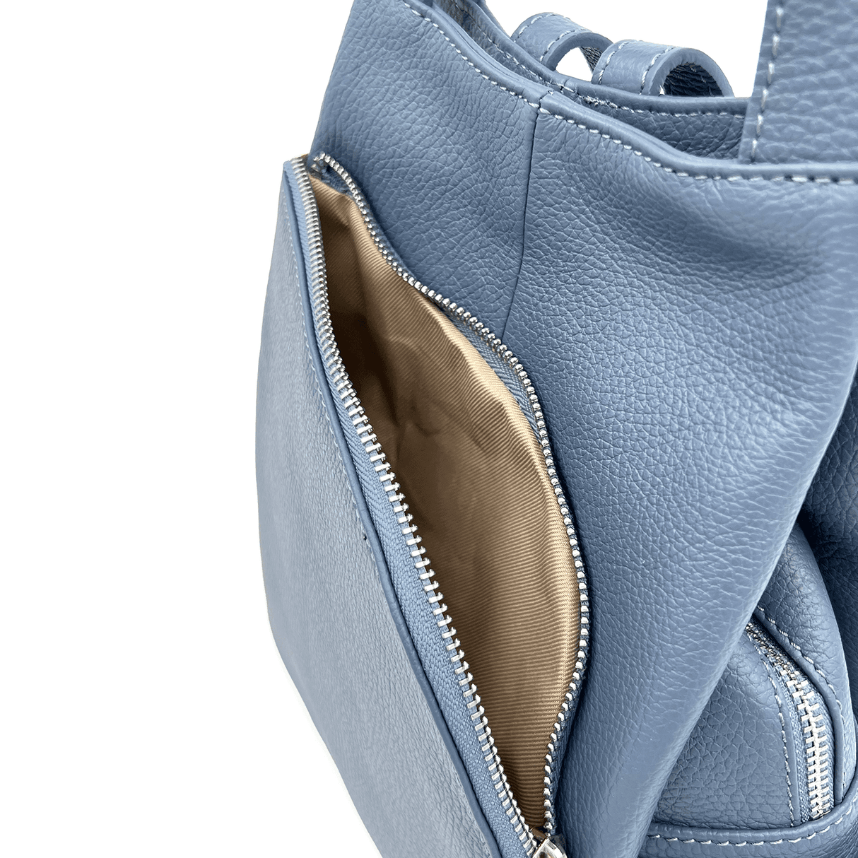 Rucsac din piele naturală Lara - albastru deschis