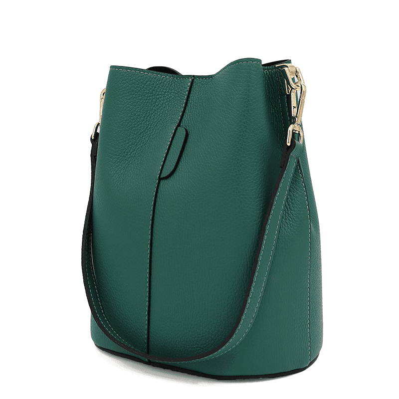 Geantă de damă din piele naturală cu 2 mânere Alba - verde închis