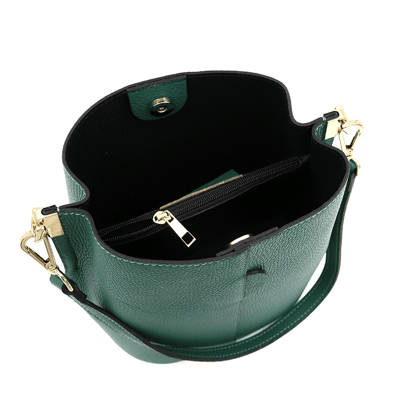 Geantă de damă din piele naturală cu 2 mânere Alba - verde închis