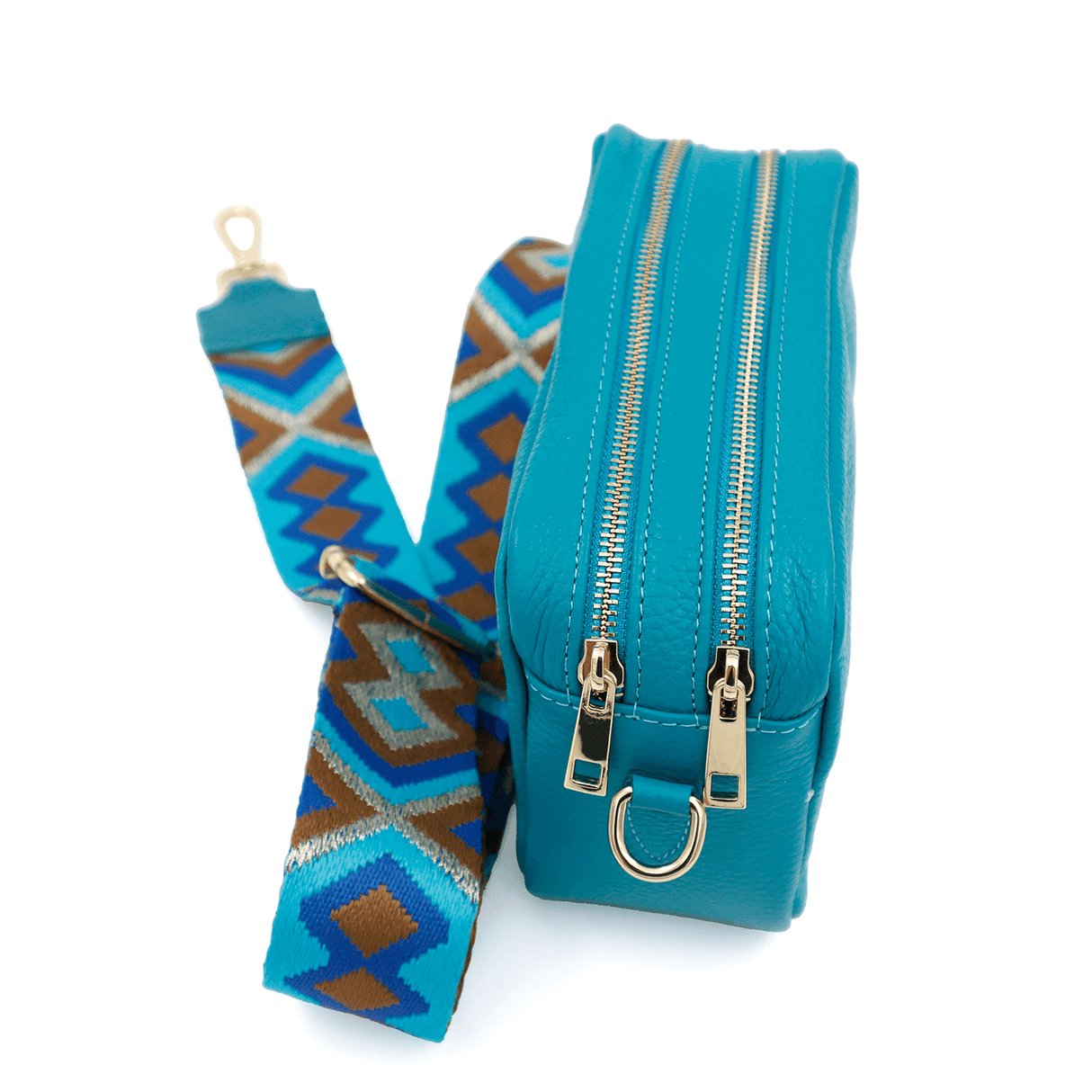 Geantă de umăr din piele naturală cu 2 mânere Noma - turcoaz