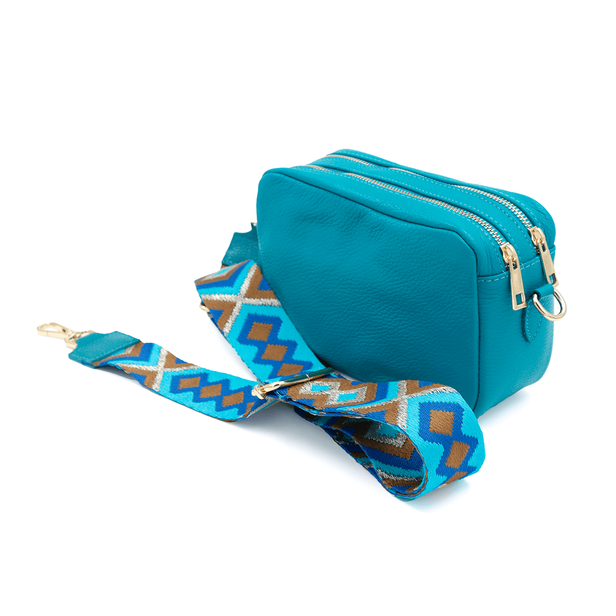 Geantă de umăr din piele naturală cu 2 mânere Noma - turcoaz