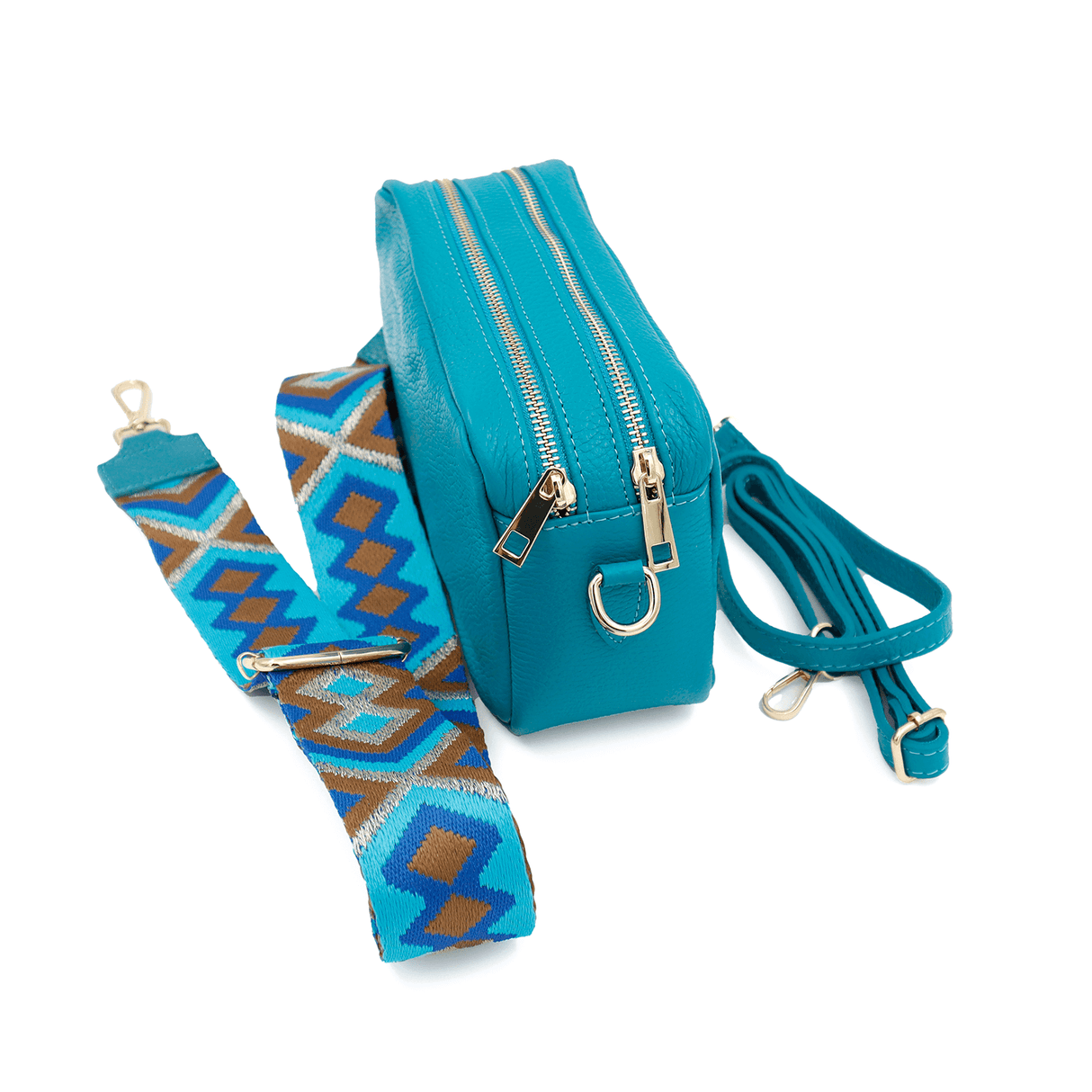 Geantă de umăr din piele naturală cu 2 mânere Noma - turcoaz