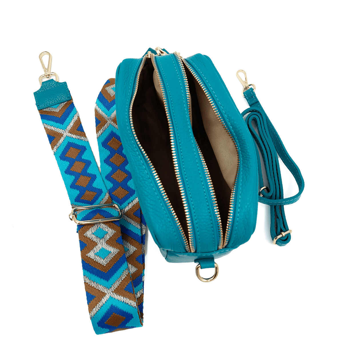 Geantă de umăr din piele naturală cu 2 mânere Noma - turcoaz