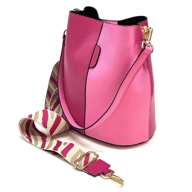 Geantă de damă din piele naturală cu 2 mânere Alba - fucsie/roz