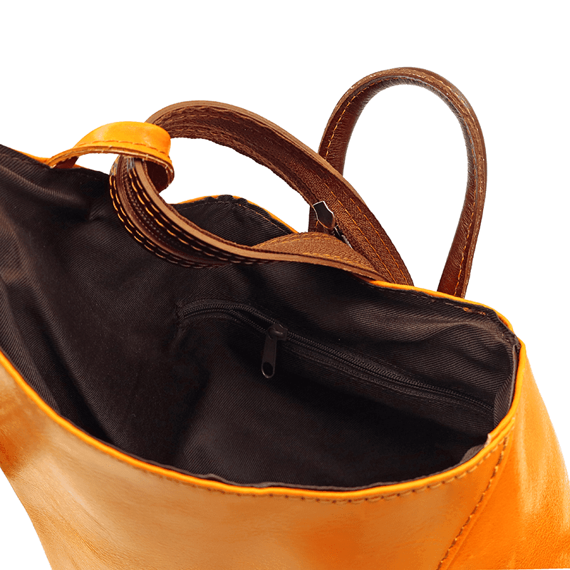 Rucsac de damă din piele naturală cu închidere secretă - muștar