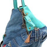 Rucsac mare Gabriela din piele naturală și denim – albastru