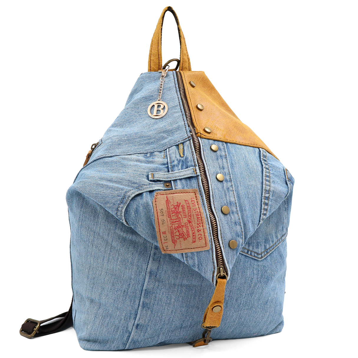 Rucsac mare Gabriela din piele naturală și denim – muștar