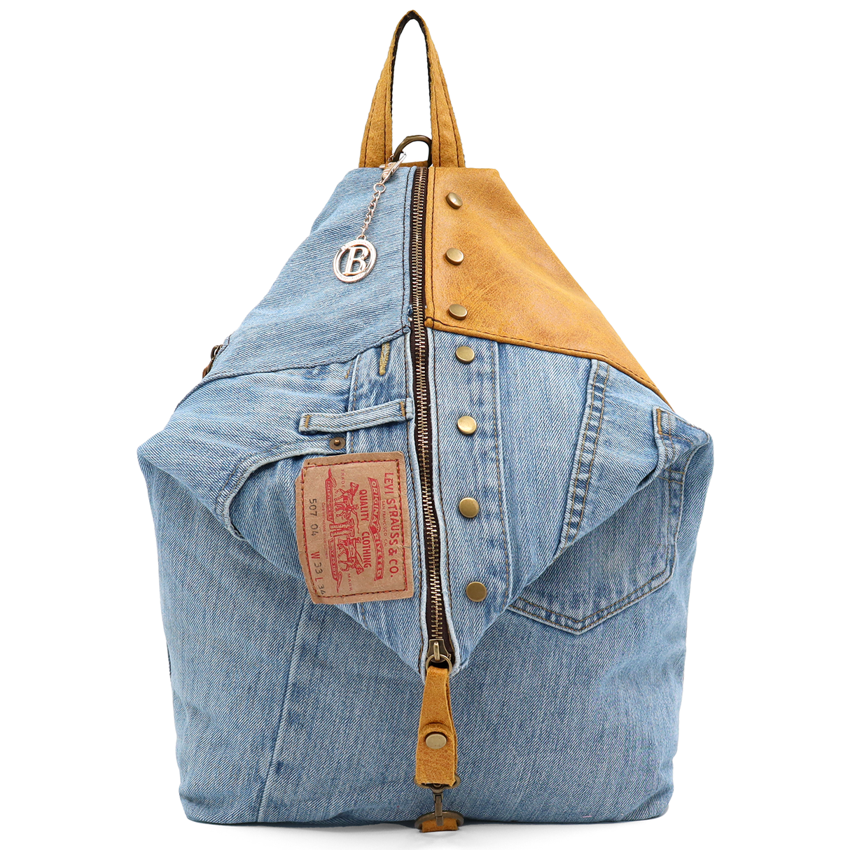 Rucsac mare Gabriela din piele naturală și denim – muștar