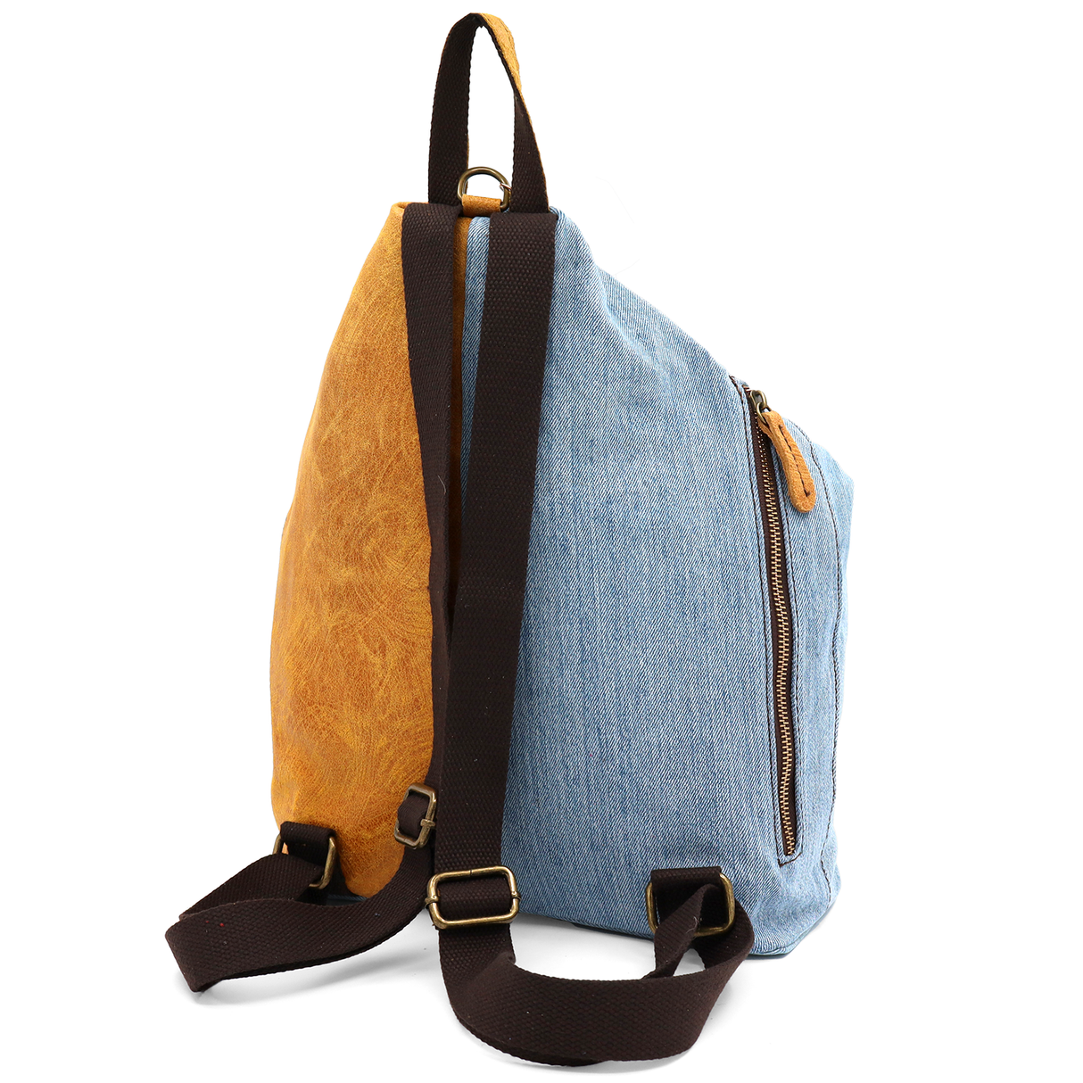Rucsac mare Gabriela din piele naturală și denim – muștar