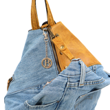 Rucsac mare Gabriela din piele naturală și denim – muștar