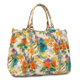 Geantă mare de damă din piele naturală cu imprimeu floral în acuarelă Danica
