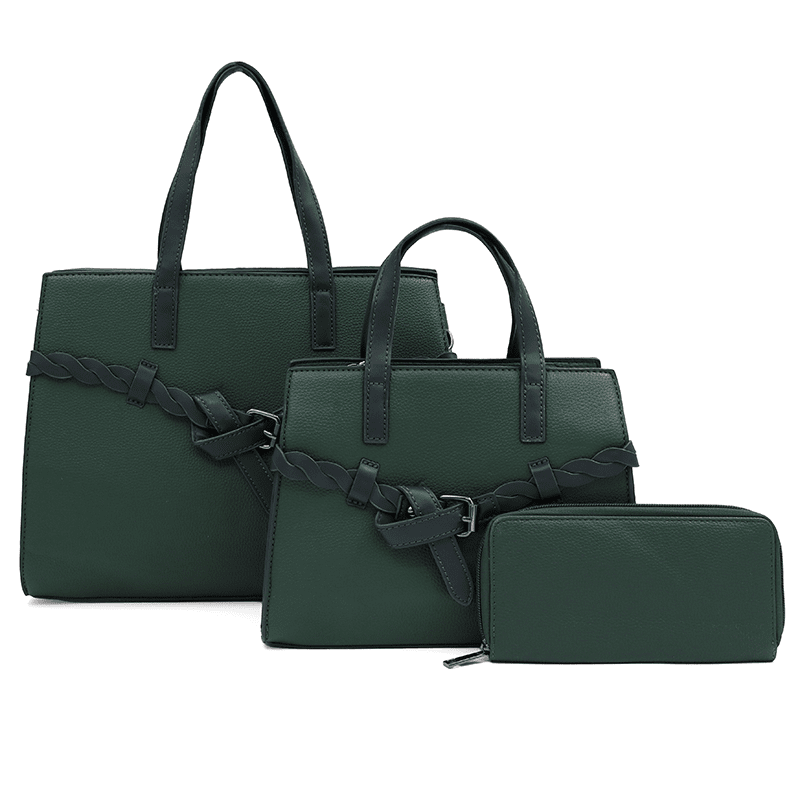 SET – Geantă mare și mică de damă + portofel – verde